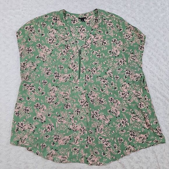 Torrid Size 2 /18-20/ 2x Georgette Zip-Front Dolman Floral Green and Pink Blouse - Picture 1 of 9
